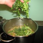 Pak choi in den letzten Minuten hinzufügen