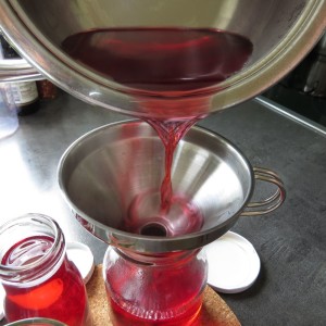 Sirup nach dem Aufkochen in sterile Gläser abfüllen